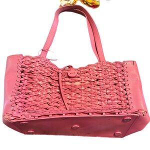 Lilly Pulitzer Pink Woven Leather Tote